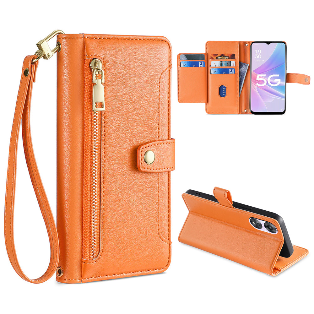 For Oppo A58 5G Textured PU Leather Wallet Case Multiple Card Slots Magnetic Closure Zipper Pocket Stand Phone Cover with Wrist Strap and Shoulder Strap For Oppo A58 5G Textured PU Leather Wallet Case Multiple Card Slots Magnetic Closure Zipper Pocket Stand Phone Cover with Wrist Strap and Shoulder Strap